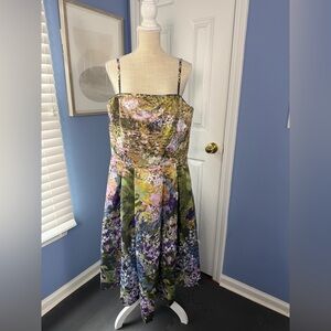 NWT - WHBM Watercolor Forever Olive Floral A-Line Dress